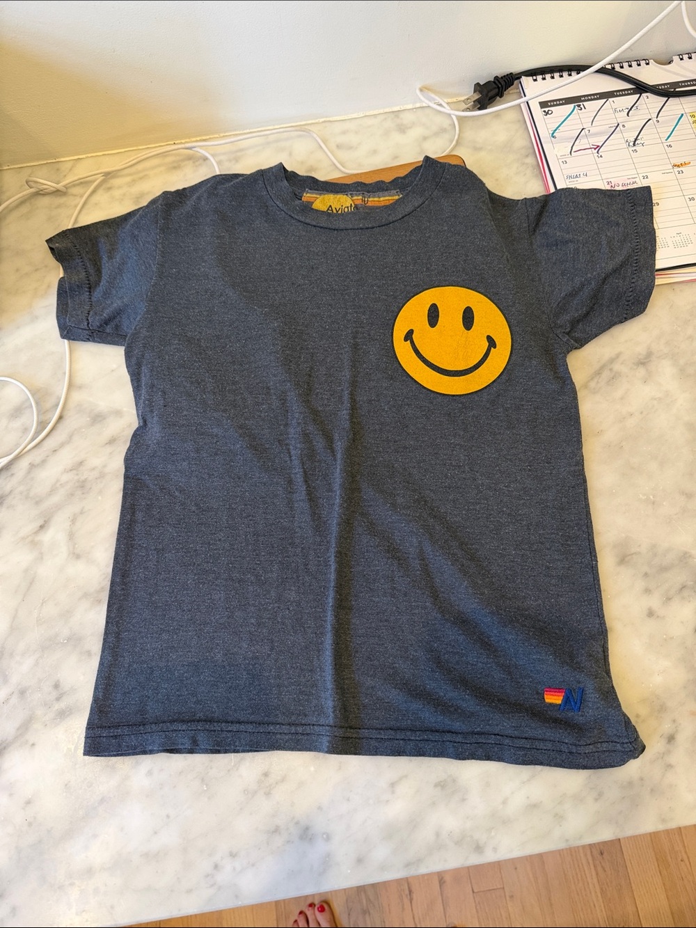 Aviator nation charcoal  Kids' Smiley Face Tee - Yellow Graphic